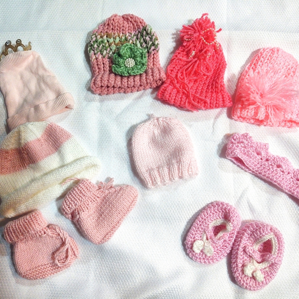Bundle of winter Infant crochet hats & booties